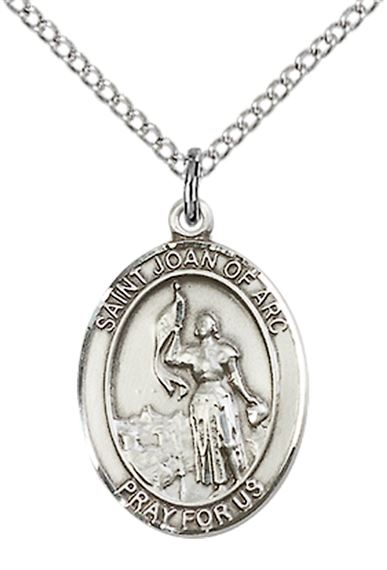 STERLING SILVER ST JOAN OF ARC PENDANT ON A CHAIN - 3/4" x 1/2"